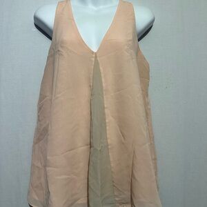 Banana Republic Sleeveless Sheer Layered Blouse | Peach | V-Neck | Gold Zipper